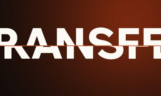 The word transfer split in two along an orange fault line